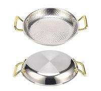 IUokLU Uncoated Nonstick Frying Bowl Stainless Steel Spanish Paella Pan with Double Handles - 16-36cm Multipurpose Stewpot Skillet Saute Pan for Camping, Gathering, Homes or Restaurants (Silver 20cm)