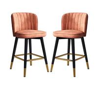 IUokLU Velvet Swivel Counter Height Bar Stools Grey Upholstered Barstool Chairs with Backrest for Kitchen Island Pub Home Bar Dining Room 65CM High(Orange-High:65CM)