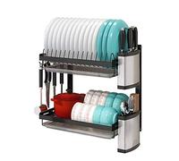 IUokLU Wall Mounted Black Stainless Steel Dish Rack 2/3 Tier Space Saving for Kitchen Durable and Stylish Drying Solution for Plates Cups and Utensils