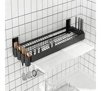 IUokLU Wall Mounted Dish Drying Rack with Drip Tray Multifunctional Kitchen Storage Shelf Space Saving Stable Load Bearing Ideal for Small Kitchens（Black 1-80cm）