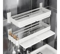 IUokLU Wall Mounted Dish Drying Rack with Drip Tray Multifunctional Kitchen Storage Shelf Space Saving Holder for Dishes Stable Load Bearing Design（White 2-68cm）