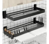 IUokLU Wall Mounted Dish Drying Rack with Drip Tray Multifunctional Kitchen Storage Shelf Space Saving Holder for Sink Heavy Duty（Black 2-80cm）