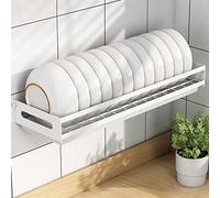 IUokLU Wall Mounted Dish Rack Stainless Steel Plate Drainage Utensil Holder Space Saving Kitchen Storage Shelf with Drip Tray for Efficient Drying（White-bowl rack）