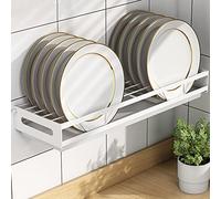 IUokLU Wall Mounted Dish Rack Stainless Steel Plate Drainage Utensil Holder Space Saving Kitchen Storage Shelf with Drip Tray for Efficient Drying（White-plate rack）