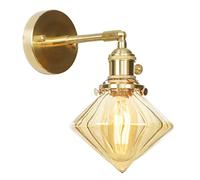IUokLU Wall Sconce Light Gold Brass Wall Sconce Wall Lamp with Clear Glass Meatl Plating Wall Mount Light Fixture Decor for Bedside Hallway Vanity Over Mirror,Yellow-NO LIGHT SOURCE