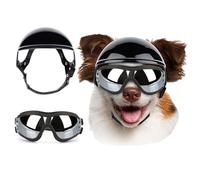 IUOUTG 2 Pcs Pet Sunglasses and Helmet Set Dog Helmet with Ear Hole Pet Helmet Motorcycle Hat with Handsome Goggles for Medium Large Dog Outdoor Driving