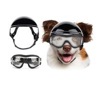 IUOUTG 2 Pcs Pet Sunglasses and Helmet Set Dog Helmet with Ear Hole Pet Helmet Motorcycle Hat with Handsome Goggles for Medium Large Dog Outdoor Driving