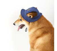 IUOUTG Denim Color Pet Fisherman Hat Outdoor Flax Sun Hat Neck Strap Adjustable Breathable With Ear Hole For Small Medium Dogs