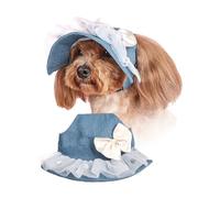 IUOUTG Dog Sun Hat Dog Princess Cap with Bow Tie & Adjustable Strap Summer Outdoor Sport Pet Sunbonnet Hat Lace Puppy Cap with Ear Holes for Pet Birthday Party Costume