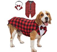 IUOUTG Dog Tuxedo Wedding Suit & Bandana Set, Formal Plaid Vest Shirt With Bow Tie for Small Dogs Pet Gentleman Apparel for Festival