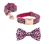 IUOUTG Floral Dog Collar with Bow-Tie Pink Leopard Heavy Duty Adjustable Design Pet Accessories for Small Medium Large Dogs