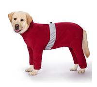 IUOUTG Full-Body Fleece Dog Jumpsuit With Zipper, Reflective Stripe & Adjustable Drawstring Design, Dog Onesie For Medium& Large Dogs