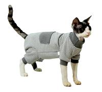 IUOUTG Hairless Cat Sweater Clothes Winter Warm Turtleneck Four-Leg Classic Striped Sphynx Cats Onesie Coat Outfit With Sleeves For Sphynx Devon Kitten