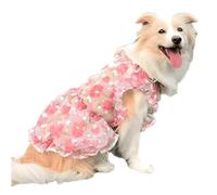 IUOUTG Pink Flower Lace Dog Dress, Tulle Dog Princess Dress Tutu Skirts for Large Dogs Girls, Soft Summer Pet Costume for Wedding Birthday