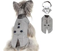 IUOUTG Plaid Dog Suit and Bandana Set, Fashion Puppy Tuxedo with Bow Tie Gentleman Pet Shirt Formal Cat Clothes for Prom Wedding Costume