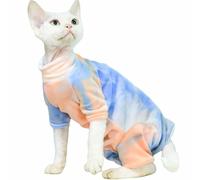 IUOUTG Printed Sphynx Cat Clothes, Warm Turtleneck Winter Cat Pajamas, Soft Velvet Full Body Pet Jumpsuit with Belly Protection Puppy Apparel