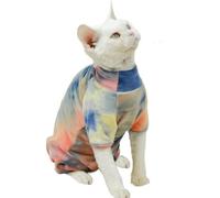IUOUTG Printed Sphynx Cat Clothes, Warm Turtleneck Winter Cat Pajamas, Soft Velvet Full Body Pet Jumpsuit with Belly Protection Puppy Apparel