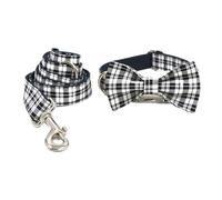 IUOUTG Puppy Collar and Leash Black and White Plaid Pet Collar Comfy Summer Dog Collar Detachable Bow Tie Collar for Small Medium Large Doggy