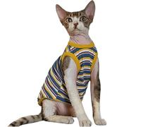 IUOUTG Rainbow Stripe Cat T-Shirts, Sphynx Cat Clothes Summer Breathable Sleeveless Vest Pet Clothes for Cornish Rex, Devon Rex
