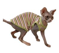 IUOUTG Rainbow Stripe Cat T-Shirts, Sphynx Cat Clothes Summer Breathable Sleeveless Vest Pet Clothes for Cornish Rex, Devon Rex