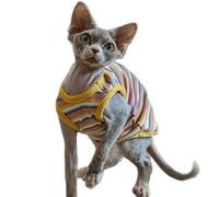 IUOUTG Rainbow Stripe Cat T-Shirts, Sphynx Cat Clothes Summer Breathable Sleeveless Vest Pet Clothes for Cornish Rex, Devon Rex