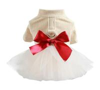 IUOUTG Small Dog Harness Dress Dog Wedding Dress Pet Dog Clothes with D Leash Ring and Cute Bow Knot White Dog Princess Dresses for Small Medium Dogs