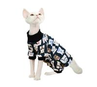 IUOUTG Sphynx Cat Clothes 4 Legs Warm Hairless Cat Pullover Onesies Pajamas With Round Neck & Print Pattern Kitten Shirt Apparel For Devon And Puppy