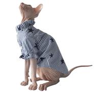 IUOUTG Sphynx Cat Shirts For Cats Only, Cotton Striped Cats Shirt with Sleeves, Spring Summer Devon Rex Clothes for Wedding Party Birthday