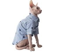 IUOUTG Sphynx Cat Shirts For Cats Only, Cotton Striped Cats Shirt with Sleeves, Spring Summer Devon Rex Clothes for Wedding Party Birthday