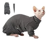 IUOUTG Striped Cat Clothing Set With Hat & Tail Cover, Breathable 4-Legged Bodysuit for Hairless Cats, Warm Pet Shirts for Indoor Outdoor Use