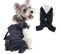 IUOUTG Striped Dog Suit Tuxedo With Bow Tie, Gentleman Puppy Wedding Birthday Onesie Apparel, Formal Pet Outfit Fashion Jumpsuit For Small Medium Dogs