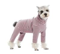 IUOUTG Striped Full-Body Dog Pajamas With Belly Protection, Light Weight Warm Four-Legged Onesie Jumpsuit For Small Dogs, Cozy Pet Clothes After Surgery Recovery Suit For Dogs