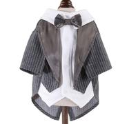 IUOUTG Striped Tuxedo Shirt for Small Dogs, Puppy Tuxedo with Satin Bow Tie, Stylish Pet Wedding Formal Costume Birthday Wear for Teddy Chihuahua