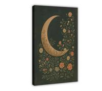 IUOYTTU Floral Crescent Moon Poster - Dark Folk Botanical Art Canvas Poster Bedroom Decor Landscape Office Room Decor Gift 24x36inch(60x90cm)