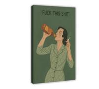 IUOYTTU Funny Retro Art - Drinking & Smoking Woman Canvas Poster Wall Art Decor Print Picture Paintings for Living Room Bedroom Decoration 08x12inch(20x30cm)