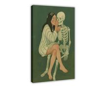 IUOYTTU Girl Whispering to Skeleton - Dark Surreal Art Canvas Poster Bedroom Decor Landscape Office Room Decor Gift 12x18inch(30x45cm)