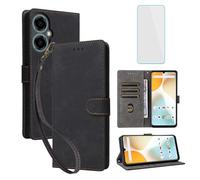 IUQXU for BLU G64 Wallet Phone Case with Screen Protector [RFID Blocking] Leather Flip Card Holder Kickstand Strap Women Men Cell Phone Case for Blue G64 BLU G 64 BLUG64 Black