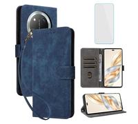 IUQXU for Honor X9C 5G/Magic7 Lite 5G Wallet Phone Case with Screen Protector [RFID Blocking] Card Holder Kickstand Women Men Cell Phone Case for Honor Magic 7 Lite X 9C Honor Magic7Lite 5G Blue