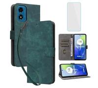 IUQXU for Motorola Moto E14/G24/G04 Wallet Phone Case with Screen Protector [RFID Blocking] Card Holder Kickstand Women Men Cell Phone Case for Motorola Go4 G 24 G24 Power Moto G04S Go4S E 14 Green
