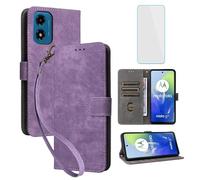 IUQXU for Motorola Moto E14/G24/G04 Wallet Phone Case with Screen Protector [RFID Blocking] Card Holder Kickstand Women Men Cell Phone Case for Motorola Go4 G 24 G24 Power Moto G04S Go4S E 14 Purple