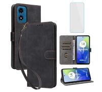 IUQXU for Motorola Moto E14/G24/G04 Wallet Phone Case with Screen Protector [RFID Blocking] Card Holder Kickstand Women Men Cell Phone Case for Motorola Go4 G 24 G24 Power Moto G04S Go4S E 14 Black