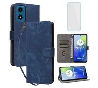 IUQXU for Motorola Moto E14/G24/G04 Wallet Phone Case with Screen Protector [RFID Blocking] Card Holder Kickstand Women Men Cell Phone Case for Motorola Go4 G 24 G24 Power Moto G04S Go4S E 14 Blue