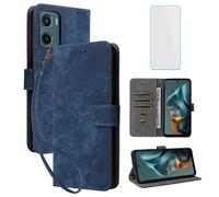 IUQXU for Motorola Moto E15/Moto G05 Wallet Phone Case with Screen Protector [RFID Blocking] Leather Card Holder Kickstand Women Men Cell Phone Case for Motorola E 15 G 05 Moto G o5 MotoGo5 Blue