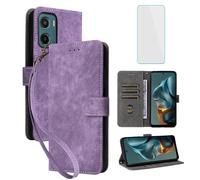 IUQXU for Motorola Moto E15/Moto G05 Wallet Phone Case with Screen Protector [RFID Blocking] Leather Card Holder Kickstand Women Men Cell Phone Case for Motorola E 15 G 05 Moto G o5 MotoGo5 Purple