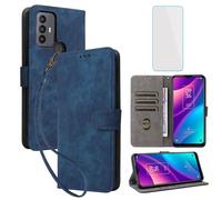 IUQXU for TCL 305/TCL 306/TCL 30E/TCL 30 SE Wallet Phone Case with Screen Protector [RFID Blocking] Leather Card Holder Kickstand Women Men Cell Phone Case for TCL305 306 TCL 30SE 30 E TCL30SE Blue