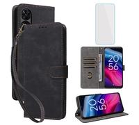 IUQXU for TCL 40 NxtPaper 4G/TCL 50 SE Wallet Phone Case with Screen Protector [RFID Blocking] Leather Flip Card Holder Kickstand Wrist Strap Women Men Cell Phone Case for TCL 50SE TCL50 SE Black