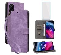 IUQXU for TCL 40 NxtPaper 4G/TCL 50 SE Wallet Phone Case with Screen Protector [RFID Blocking] Leather Flip Card Holder Kickstand Wrist Strap Women Men Cell Phone Case for TCL 50SE TCL50 SE Purple