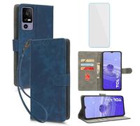 IUQXU for TCL 40 R 5G Wallet Phone Case with Screen Protector [RFID Blocking] Leather Flip Card Holder Kickstand Wristlet Women Men Cell Phone Case for TCL 40R TCL40R 5G Blue