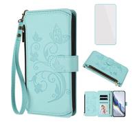 IUQXU for TCL 40 XL/TCL 40 T/Lively Jitterbug Smart4 Phone Wallet Case with Screen Protector Zipper Pocket Card Slots Cell Phone Case Floral Butterfly Cover for TCL 40XL 40T Jitterbug Smart 4 Mint
