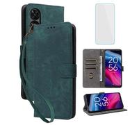 IUQXU for TCL 50 5G Wallet Phone Case with Screen Protector [RFID Blocking] Leather Flip Card Holder Kickstand Strap Women Men Cell Phone Case for TCL50 5G TCL 50 5 G Green